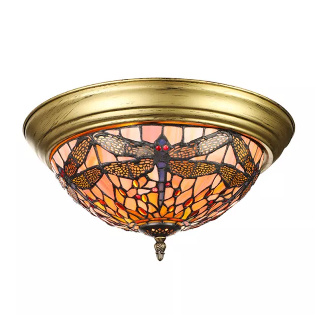 Tiffany Retro Ceiling Light Dragonfly Stained Glass Chandelier Flush Mount Lamp 2