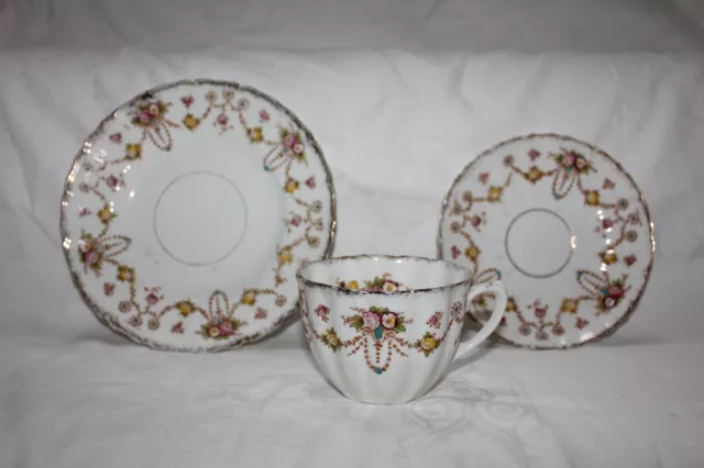 22 Vintage St Michael "Clyde" tea Trio c1920's Floral Swags Pink Yellow White