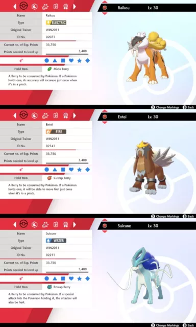 Ultra Shiny 6IV WIN2011 Raikou, Entei & Suicune Events Pokémon Schwert/Schild