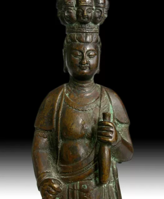 Antique Chinese Bronze Eleven Headed Avalokiteshvara Guan Yin Buddha Statue 觀音