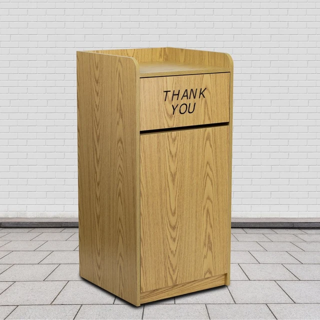 Commercial Trash Can Restaurant Receptacle Garbage Tray Top Door Oak Waste Bin