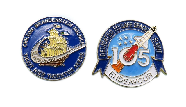 NASA PIN PAIR vtg Space Shuttle ENDEAVOUR STS-49 first mission Safe Space Flight