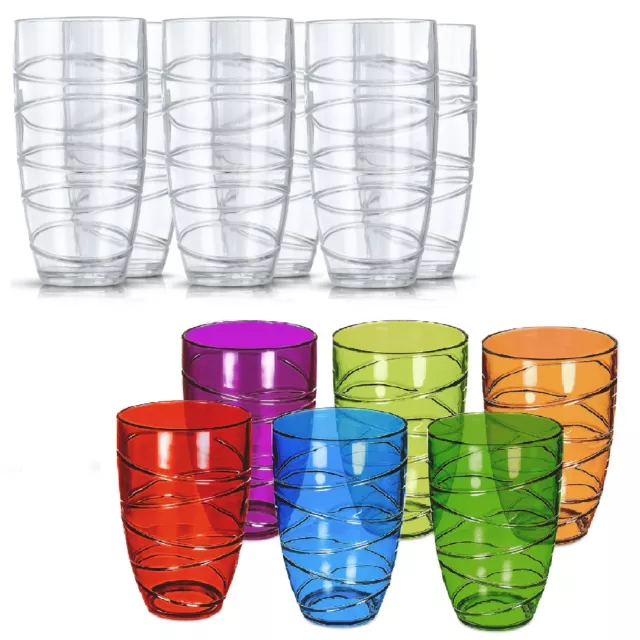 6 Tall Reusable Tumbler Glasses Plastic Clear Swirl Summer Party BBQ Picnic 700m