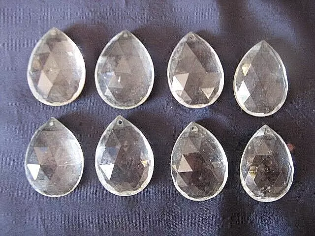 "163.12"  Lot De 8 Pampilles En Verre A Facettes Pour Lustre Suspension Etc...