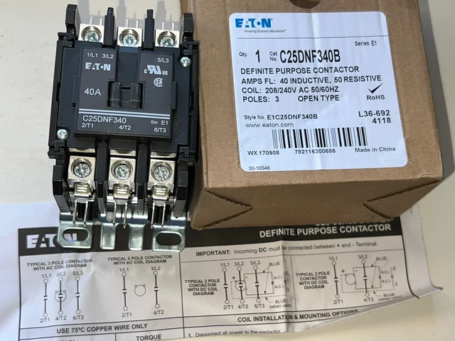 Eaton C25DNF340B Contactor, Definite Purpose, 3P,