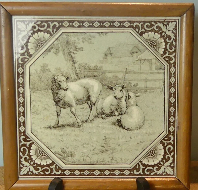 Framed Tile of Sheep In Meadow by William Wise For Minton