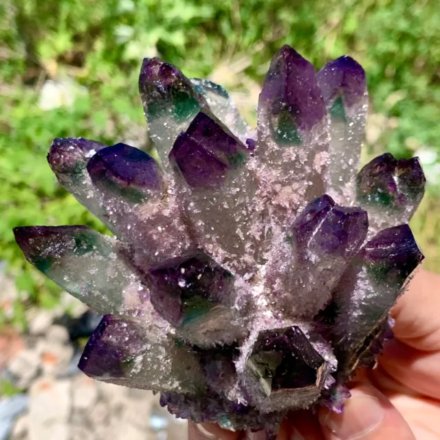 403G New Find purple Phantom Quartz Crystal Cluster Mineral Specimen Healing