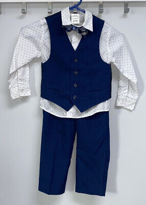Van Heusen Boys Navy Blue Pants Vest Shirt And Bow Tie Suit Set Size 4