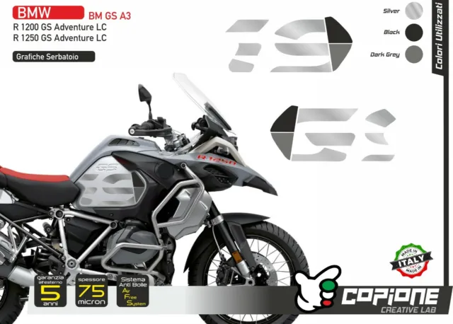 2 Adhésifs Côté Réservoir de Moto BMW R 1200 1250 GS Adventure LC Grey Et Black