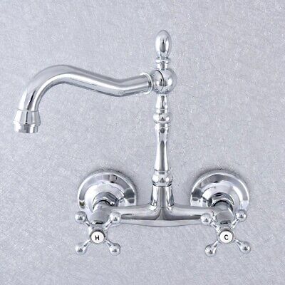 Wall Mount Polished Chrome Brass Bathroom Sink Faucet Kitchen Mixer Tap fsf785
