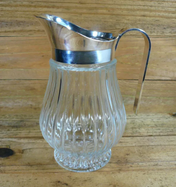Vintage Large Silverplate & Glass Pitcher Removable Top 9 1/4" tall