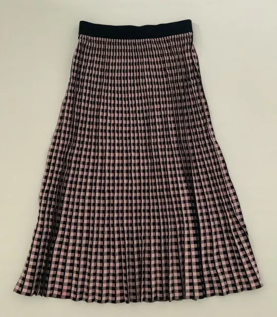 Derek Lam 10 Crosby Womens Checked Pink Pleated Midi Skirt Size S