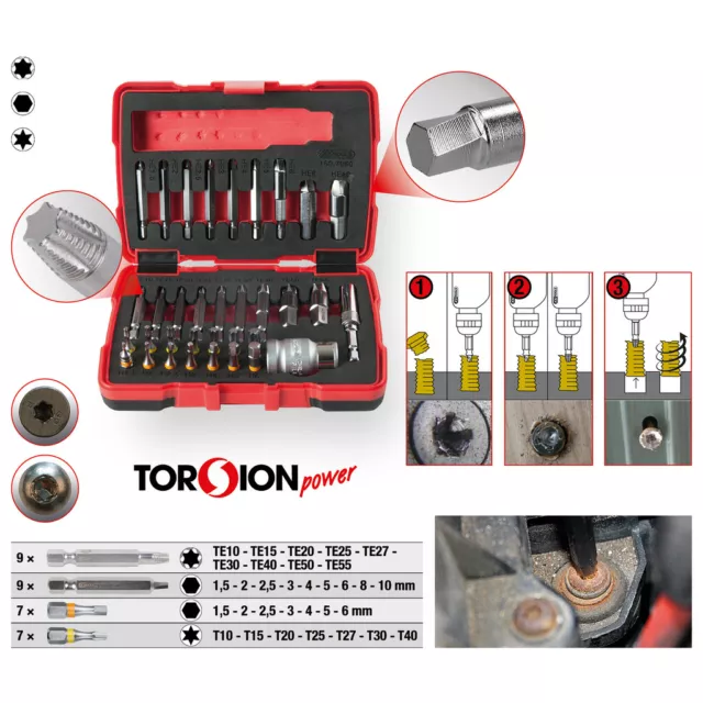 KS TOOLS 1/4" + 10 mm Torx- und Innensechskant-Schrauben-Ausdreher-Satz, 34-tlg