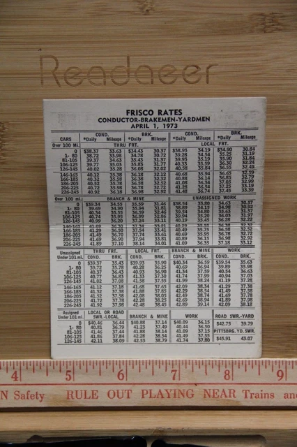 Frisco Card Rates Conductor Brakeman Yardman 1973 Railway Lines Railroad