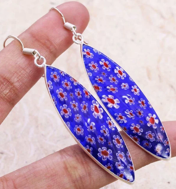 Dichroic Glass 925 Silver Plated Handmade Earrings of 2.2" Ethnic Gift