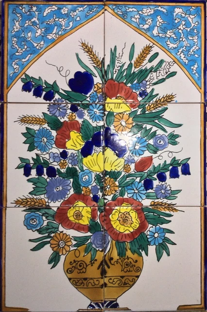 Handpainted Tile Mural Backsplash Wall Art Mosaic Panel Deco Vase