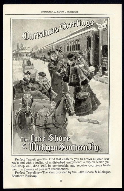 1898 LAKE SHORE Michigan Southern Railway Train Ad Christmas Snow