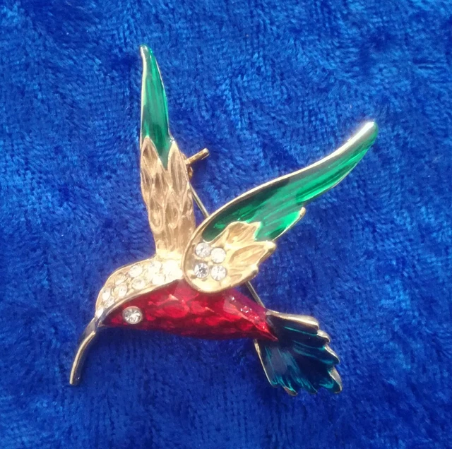 Broche Colibri En Vol émail Cloisonné - Alliage Doré, Couleurs Brun/roux/orange, Occasion Bon état