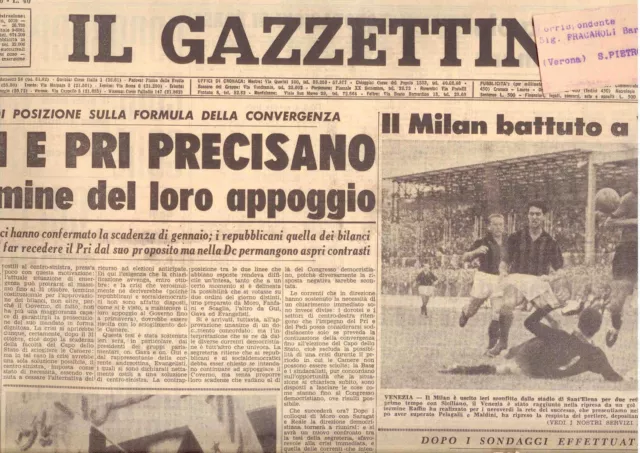 I2  Il Gazzettino N. 236 Anno 75 Del 5/10/1961 Milan Buttato A Venezia