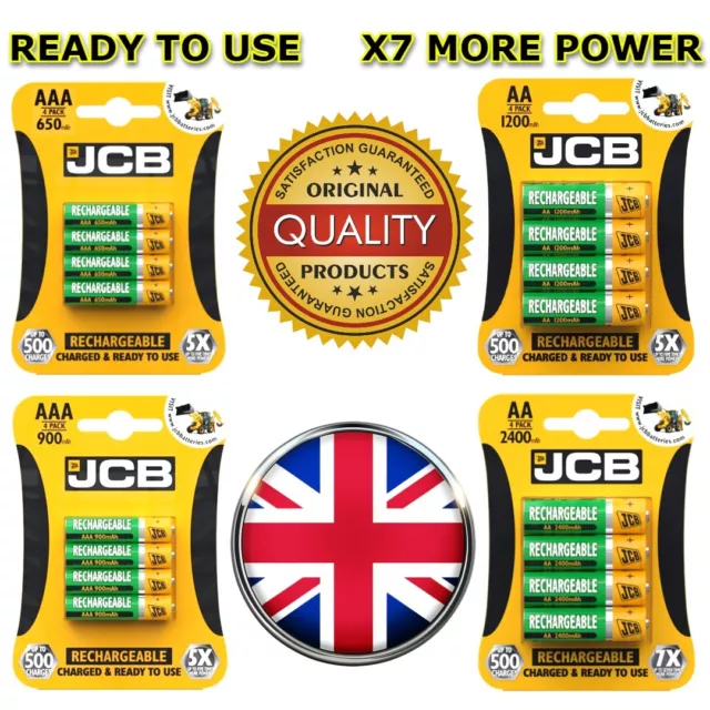 JCB AA AAA RECHARGEABLE BATTERIES 900mAh 650mah 1200 2400 Nimh Charged Long Life