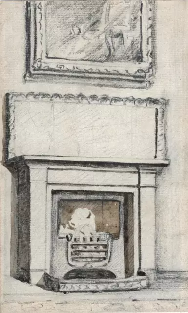 FIREPLACE STUDY Small Antique Watercolour Painting - 19TH CENTURY