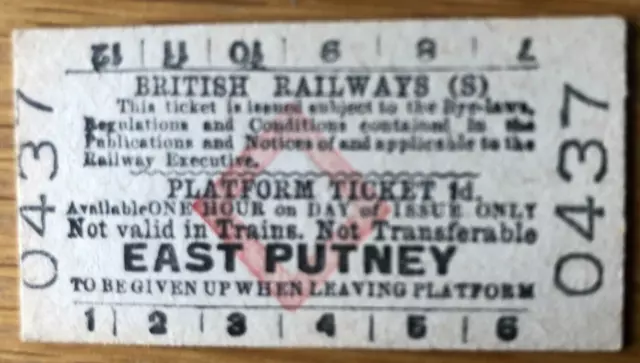 Britisches Rlys [S] Roter Diamant Edmondson Plattformticket - 0437 East Putney