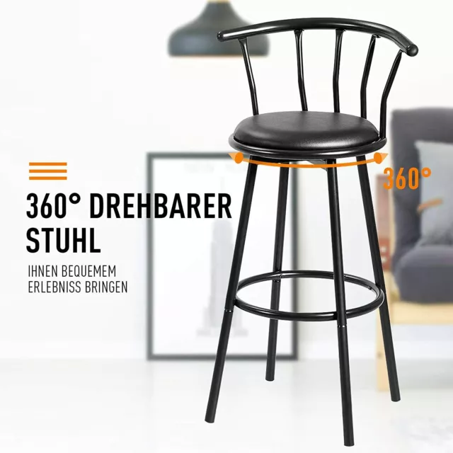 2er Set Barhocker Barstuhl Drehhocker Tresenhocker 360° drehbar aus Stahl&Leder 3