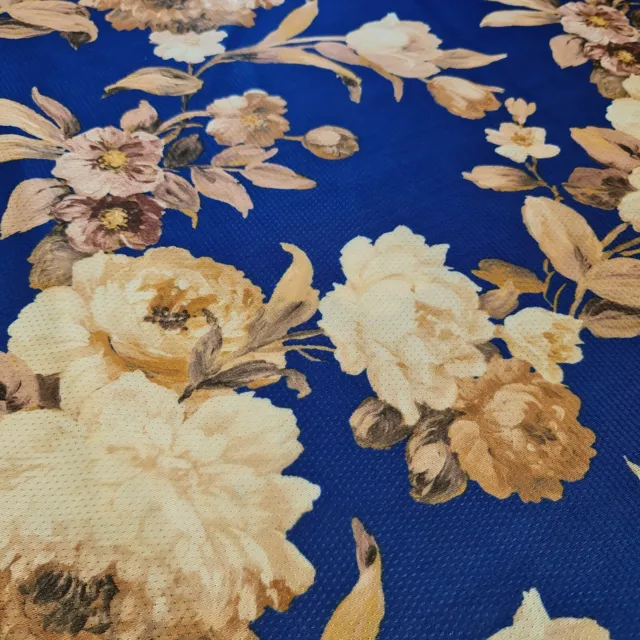 Blue Viscose Stretch Material Roses Floral Craft Dress Fabric 58" By Meter