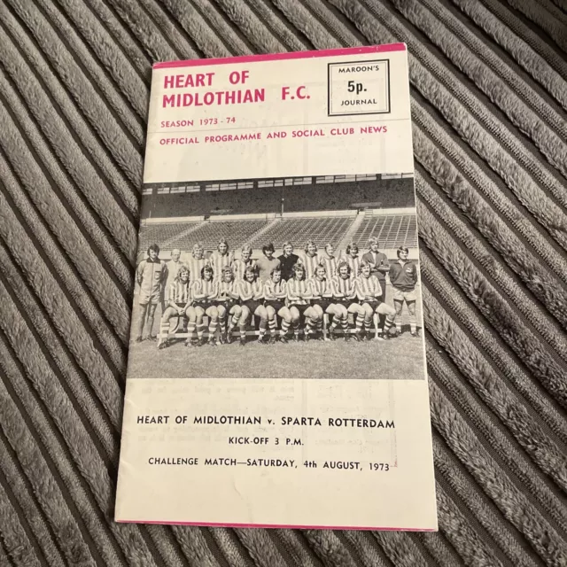 1973 Hearts Midlothian V Sparta Rotterdam Pre-Season Friendly Football Programme