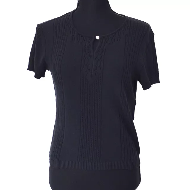 CHANEL 02P #38 CC Round Neck Short Sleeve Knit Tops Black Authentic 01042  $358.50 - PicClick