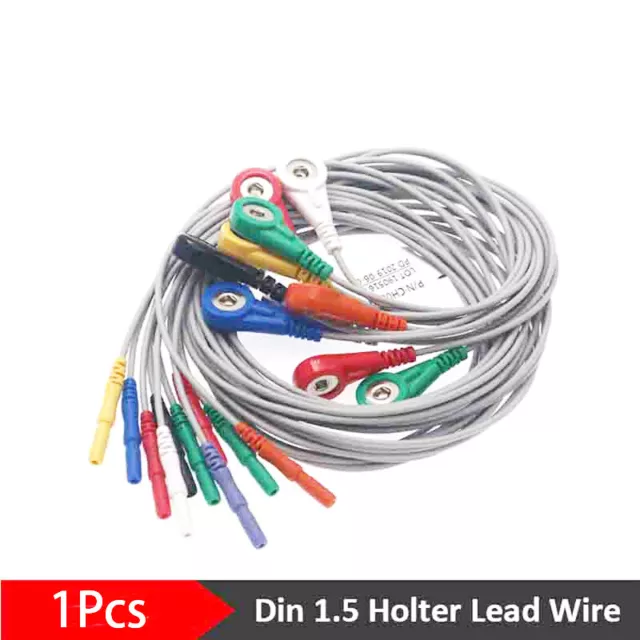 1PCS 0.9m/3ft Universal DIN 1.5mm ECG Holter Cable 10 Leads Snap AHA TPU cable