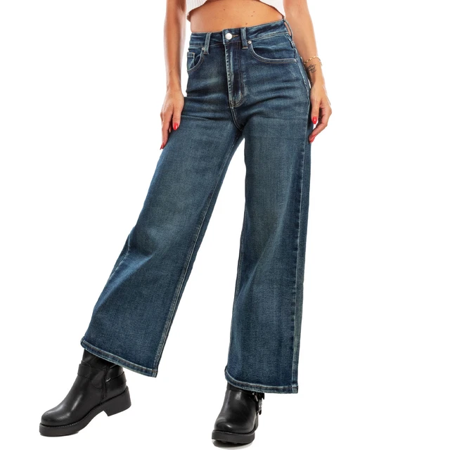 Jean Femme Extensible Taille Haute Baggy - Tissu élastique Type Yoga, 4 Poches, Pour Sport Et Quotidien - 14