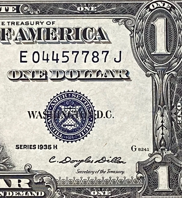 $1 1935H ( E-J Block )  BLUE SEAL SILVER CERTIFICATE CU.