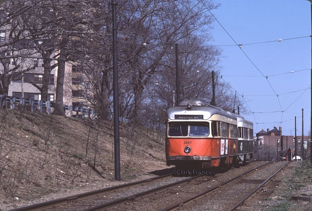 MBTA 3257 leads a Beacon St train at Fairbanks St 1982 Original Kodachrome Slide