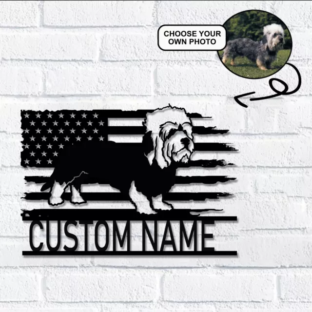 Personalized Dandie dinmont terrier one Dog American Flag Metal Sign Led Lights 2