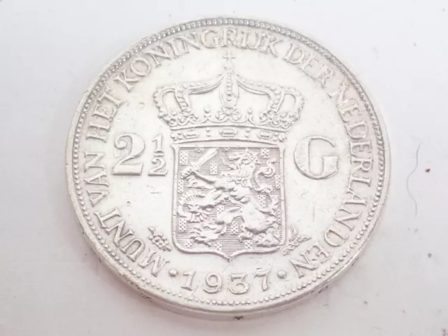 Pays-Bas / Nederland : 2 - 1/2 Gluden  argent  Wilhelmina 1937