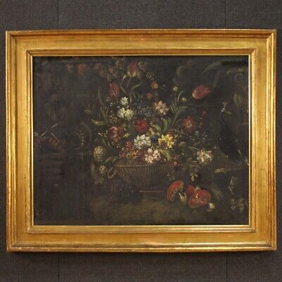 Gran bodegon siglo XX 900 pintura oleo sobre lienzo cuadro jarron con flores