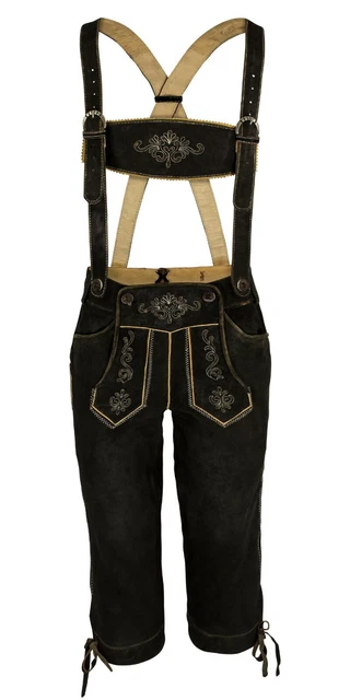 Trachtenlederhose Herren Trachten Kniebundhose Lederhose echt Leder Braun Dark