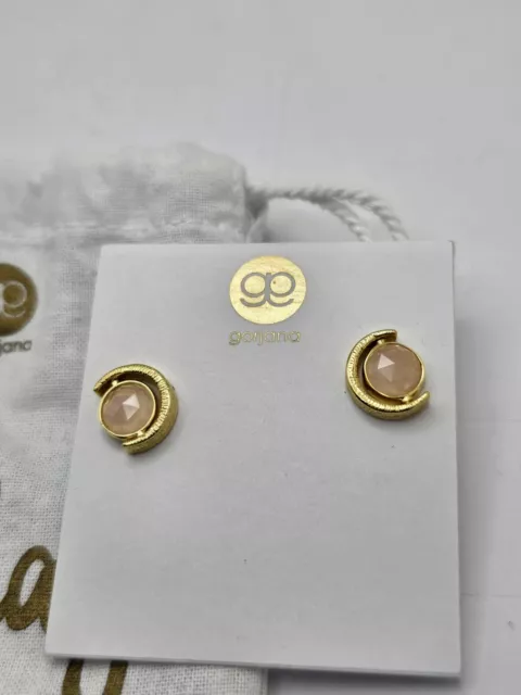 Gorjana Pink Jadeite Stud Earrings Goldtone Swivel Designer Card Bag Easter Gift 3