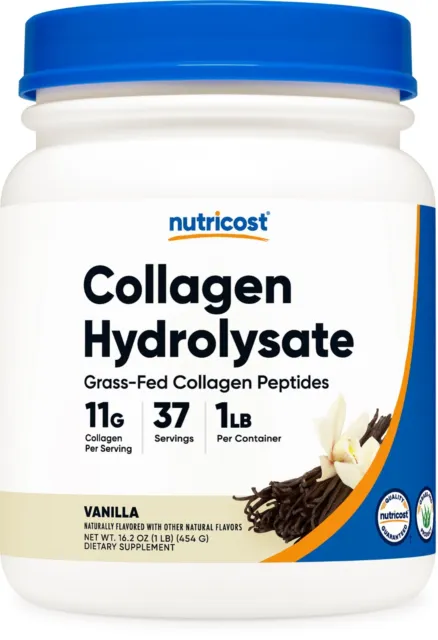 Nutricost Grass-Fed Collagen Powder 1LB (454 G) (Vanilla) - Collagen Peptides