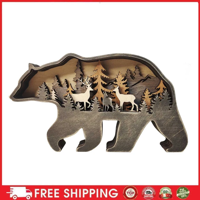 Decorazioni in legno, cavo, multistrato, display scene di animali, senza luce (orso)