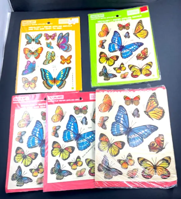 Calcomanías Meyercord de colección 5 hojas 398E y 1518-E, mariposas 1981 aplicadas agua