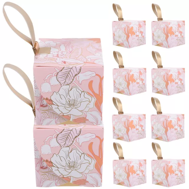 10 Pcs Pink Paper Candy Box Bridesmaid Wedding Boxes Ribbon Favor