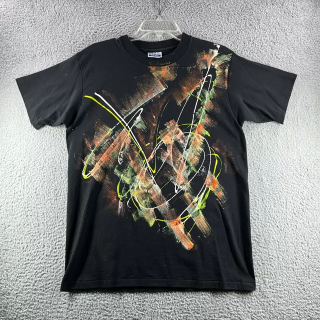 VTG Art Shirt Mens Large L Black USA Made 80s Single Stitch Abstract Hand Paint