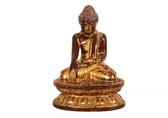 Antiker, Edelstein Besetzter Buddha. Vergoldetes Holz. Burma 19./frühes 20. Jh.