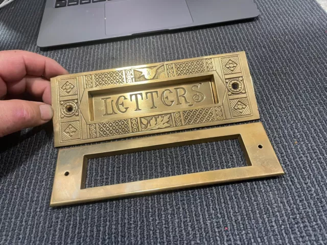 VINTAGE Polished BRASS LETTER SLOT & FLAP FOR FRONT DOOR