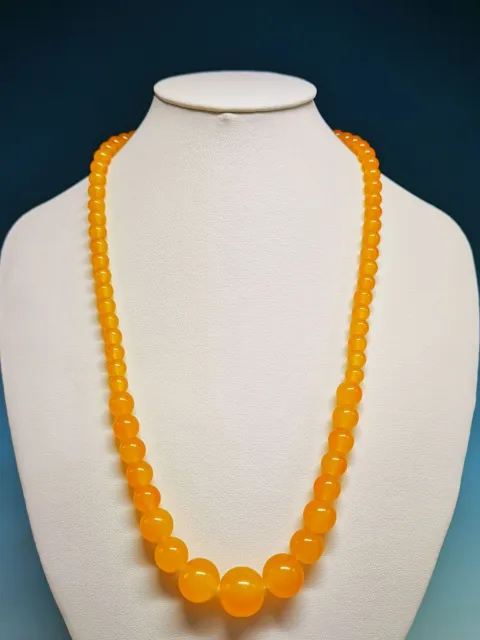Exquisite Chinese 6-14mm Natural Yellow Jade Round Beads Necklace C70