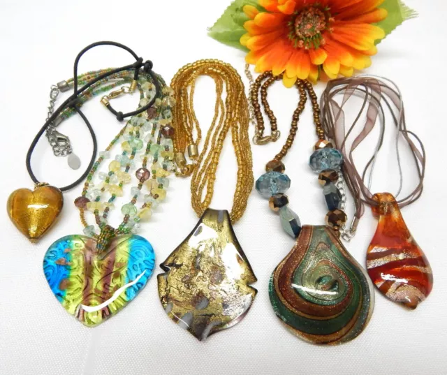 Multicolor Art Glass Pendant Necklace Lot