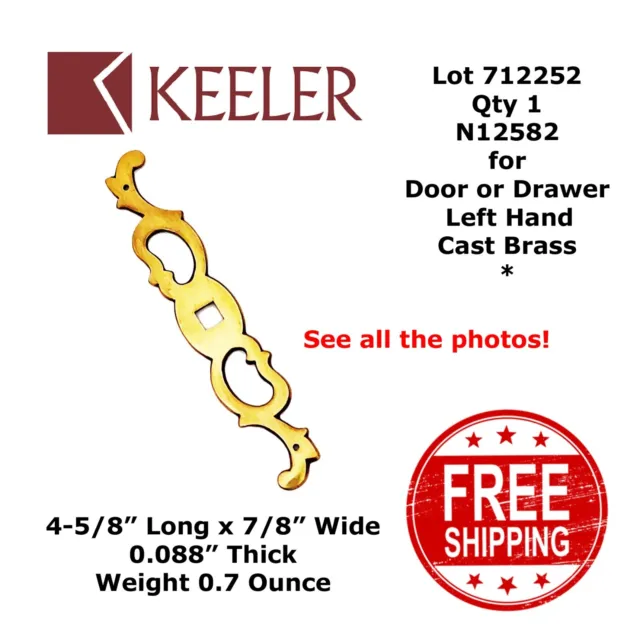 BACKPLATE DOOR or DRAWER Brass 4-5/8" x 7/8" Keeler N12582 Left Brushed 712252