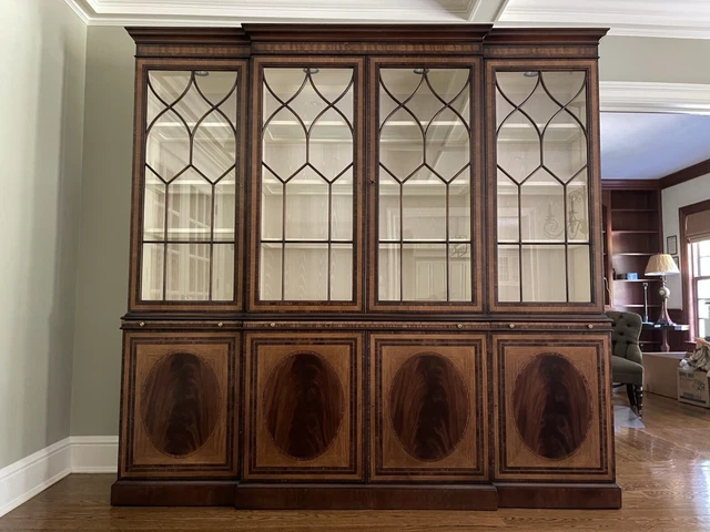 EJ Victor Inlaid Satinwood & Mahogany Breakfront China Cabinet EJ Victor Inlaid Satinwood & Mahogany Breakfront China Cabinet